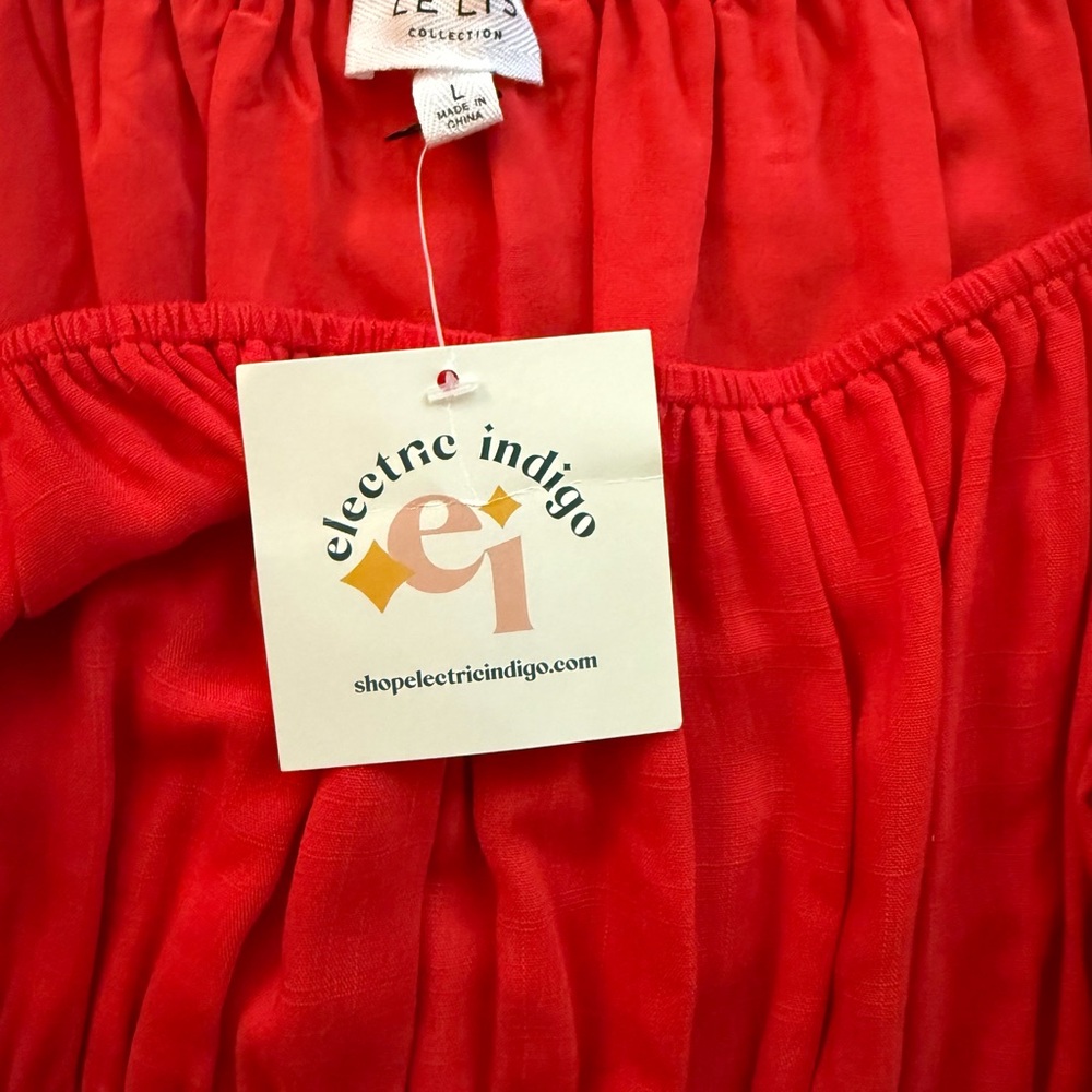 Le Lis Red Babydoll Dress Puff Sleeve Smocked Waist Size Large NWT - Picture 4 of 6
